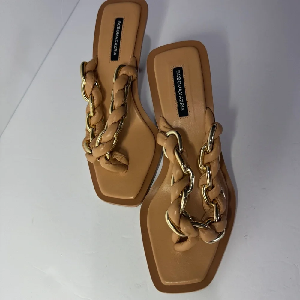 BCBGMAXAZRIA Mistia Braided Chain Heel Sandals in Palomino Sz 6 - Picture 4 of 13